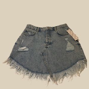 BDG denim fringe mini skirt